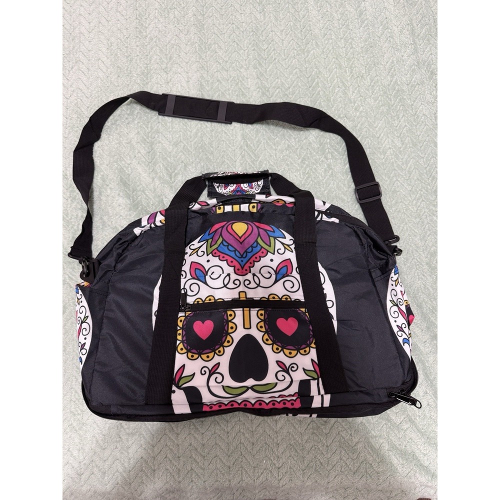 Skull Themed Duffle Bag With Liner, Zipper Pockets And Dividers.